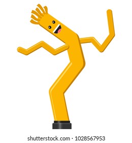 Dancing Inflatable Yellow Tube Man In Flat Style Isolated On White Background. Wacky Waving Air Hand For Sales And Advertising. Vector Illustration