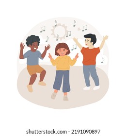 Dancing isolated cartoon vector illustration. Physical exercise for children, dancing class, kids having fun, preschool fitness, early education, daycare center activity vector cartoon.