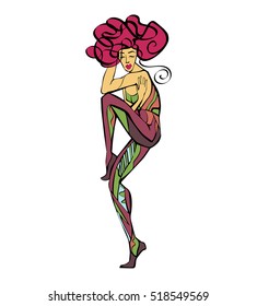 dancing isolated girl.dance stylized woman.ballet jump.oriental dancer purple