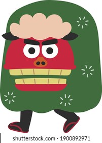 Un personaje bailarín de león japonés llamado Shishimai. Ilustración vectorial aislada en fondo blanco.