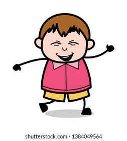 Dancing in Joy - Teenager Cartoon Fat Boy Vector Illustration