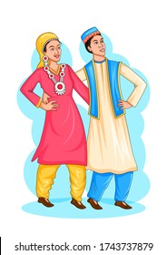 Dancing Kashmiri couple of India in vector