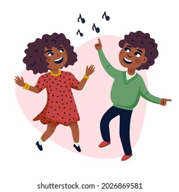 Dancing Kids, Cartoon vector illustration of happy Multicultural children. Flat style vector illustration.