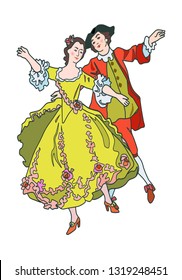  Dancing lady and gentleman  in costumes of the 18th century