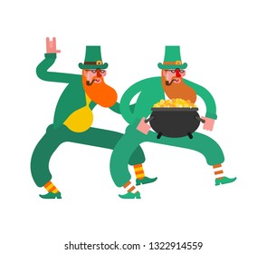 Dancing leprechaun. Dwarf with red beard and smoking pipe. St.Patrick 's Day. Holiday in Ireland.
 
