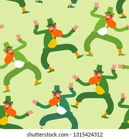 Dancing Leprechaun pattern seamless. Irish background. St.Patrick 's Day. Holiday in Ireland