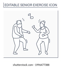 Dancing Line Icon. Physical Activity. Fun Time. Cardio Workout. Safety Training For Old People. Prevention Diseases. Senior Exercise Concept. Isolated Vector Illustration. Editable Stroke