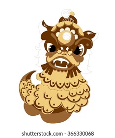 Dancing lion brings good luck in the new year. monochrome on a white background