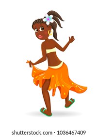 Dancing little African girl. Little girl is dancing on a white background.                                                                   