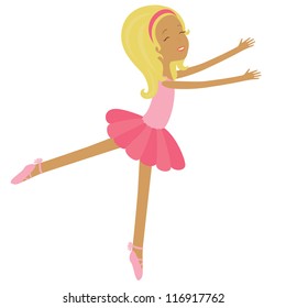 Dancing little blond ballerina in a pink dress