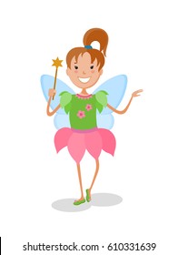 Dancing of little cartoon small girl in a tinkerbell fancy dress