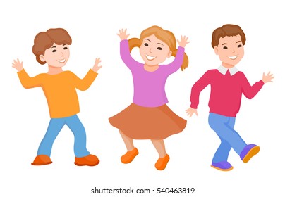 Dancing of little cute cartoon fun kids 