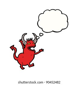 dancing little devil with thought balloon cartoon