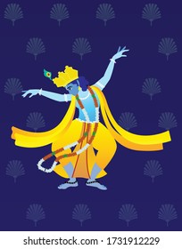 Dancing Lord Krishna in Indian style Kangra for textile printing