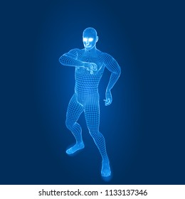 dancing man.. 3d wireframe style vector illustration.