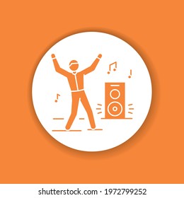 Dancing man black glyph icon. To have fun. Home leisure. Vector isolated illustration.