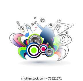 The dancing man with colorful background, design element.