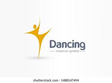 Dancing man, creative symbol concept. Happiness, ballet studio, pilates abstract business logo idea. Healthy human, happy person icon. Corporate identity logotype, company graphic design tamplate