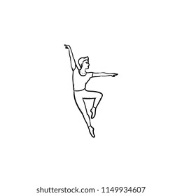 Dancing man hand drawn outline doodle icon. Dance performance, motion and balance, ballet dancing concept. Vector sketch illustration for print, web, mobile and infographics on white background.