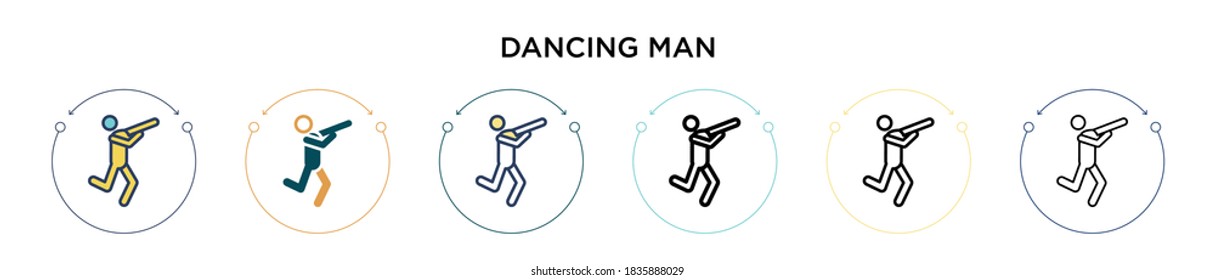 Dancing man icon in filled, thin line, outline and stroke style. Vector illustration of two colored and black dancing man vector icons designs can be used for mobile, ui, web
