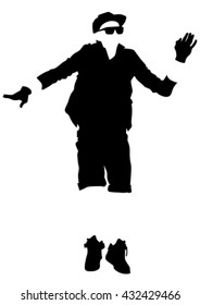 Dancing man in jacket on a white background