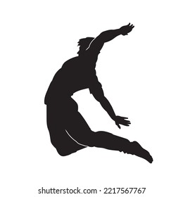 Dancing man, jumping high with full power vector silhouette