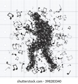 Dancing man made of different music notes