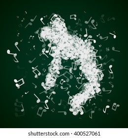 Dancing man made of different music notes