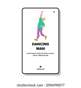 Dancing Man Resting On Celebrating Party Vector. Young Dancing Man Enjoying Celebrative Event In Night Club. Character Enjoy Music And Leisure Time In Nightclub Web Flat Cartoon Illustration