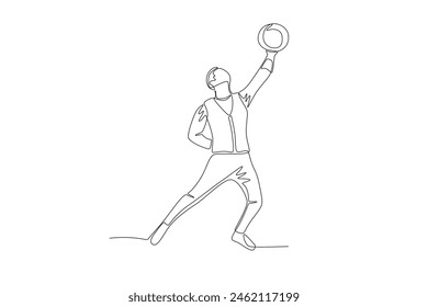 Dancing man throwing hats at Sao Joao event. Sao joao concept one-line drawing