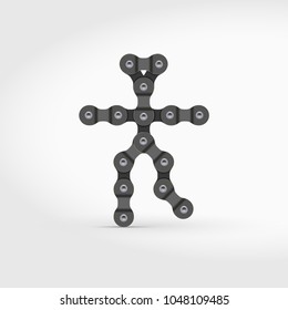 Dancing Man Vector Icon Made of Bike or Bicycle Chain. Realistic Detailed Bike Chain.
