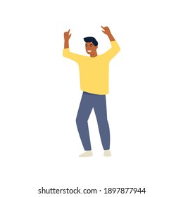 Dancing man vector illustration. Flat male character - young cheerful guy - dancing and smiling. Celebration, freedom, party, dance concepts. 