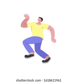 Dancing man vector illustration isolated on white background. Trendy colorful flat and line mixed illustration. Design for  flyer, invitation, party, music festival, banner, print