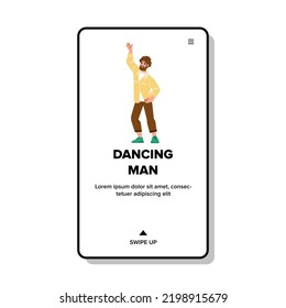 dancing man vector. young fashion guy, person fun, happy portrait, male casual, model dancer lifestyle music dancing man character. people flat cartoon illustration