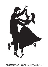 dancing man and woman, hand drawn illustration