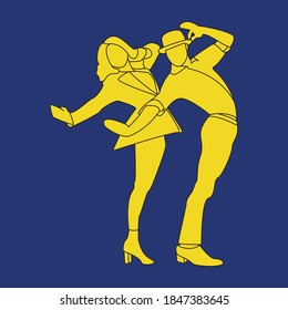 dancing man and woman illustration with stroke
