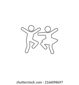 Dancing man and woman line icon. Dancing couple of people. Happy people. Vector illustration flat sign