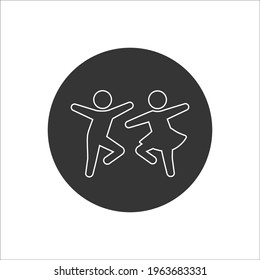 Dancing man and woman line white icon. Dancing couple of people. Happy people. Vector illustration
