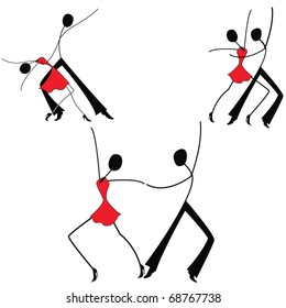 Dancing man and woman, set, stick figure