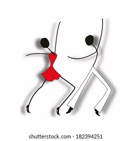 Dancing man and woman, stick figures 