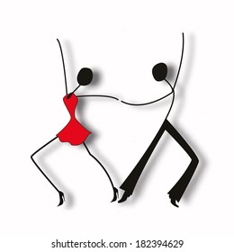 Dancing man and woman, stick figures 