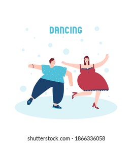 A dancing man and woman. Vector flat cartoon illustration on white background
