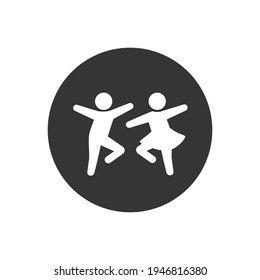 Dancing man and woman white icon. Dancing couple of people. Happy people. Vector illustration