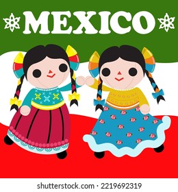 Dancing mexican rag dolls in colorfull typical dresses. Lele. Lupita.