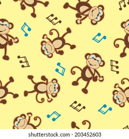 Dancing monkey to music seamless pattern .