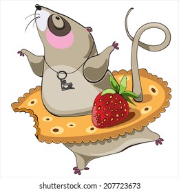 dancing mouse cartoon character wearing cracker tutu with strawberry
