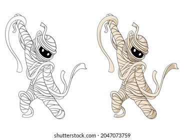 Dancing mummy. Includes an outline for coloring. EPS 10