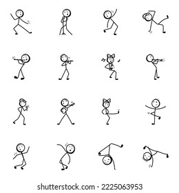 Dancing and Music Stick Figure Sketchy Icons 

