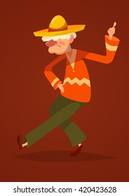 Dancing Old man character design. Isolated vector illustration