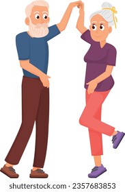 Dancing old man and woman. Active seniors characters